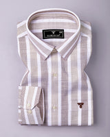 Cento Brown With Cream Stripe Dobby Cotton Shirt