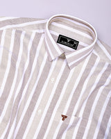 Cento Brown With Cream Stripe Dobby Cotton Shirt
