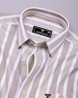 Cento Brown With Cream Stripe Dobby Cotton Shirt