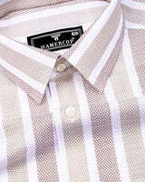 Cento Brown With Cream Stripe Dobby Cotton Shirt