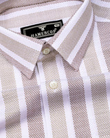 Cento Brown With Cream Stripe Dobby Cotton Shirt