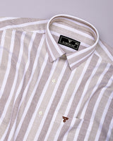 Cento Brown With Cream Stripe Dobby Cotton Shirt