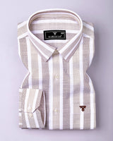 Cento Brown With Cream Stripe Dobby Cotton Shirt