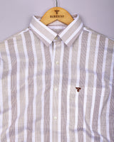 Cento Brown With Cream Stripe Dobby Cotton Shirt