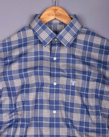 Ashron Blue With Brown Twill Check Cotton Shirt