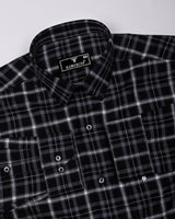 Serlo Black With White Twill Check Cotton Shirt