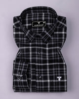 Serlo Black With White Twill Check Cotton Shirt