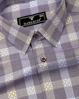 Nefrio Maroon With Houndstooth Check Premium Giza Shirt