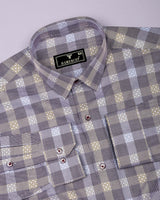 Nefrio Maroon With Houndstooth Check Premium Giza Shirt