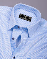 Glazio Blue Self Weft Stripe Dobby Cotton Shirt
