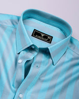 Creno Aqua Blue With Gray Stripe Premium Giza Shirt