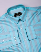 Creno Aqua Blue With Gray Stripe Premium Giza Shirt