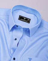 Grosin SkyBlue Houndstooth Check Cotton Shirt