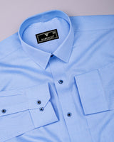 Grosin SkyBlue Houndstooth Check Cotton Shirt