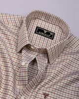 Fenor Brown With Cream Houndstooth Check Premium Giza Shirt