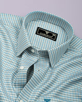 Fenor Blue With Gray Houndstooth Check Premium Giza Shirt