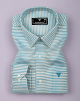 Fenor Blue With Gray Houndstooth Check Premium Giza Shirt