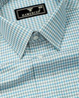 Fenor Blue With Gray Houndstooth Check Premium Giza Shirt