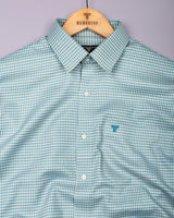 Fenor Blue With Gray Houndstooth Check Premium Giza Shirt
