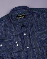 Dorell Navy Blue with Green Jacquard Stripe Cotton Shirt