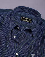 Dorell Navy Blue with Green Jacquard Stripe Cotton Shirt