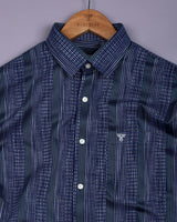 Dorell Navy Blue with Green Jacquard Stripe Cotton Shirt