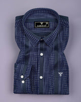 Dorell Navy Blue with Green Jacquard Stripe Cotton Shirt
