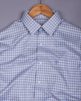 Alden Blue With Gray Check Premium Giza Shirt