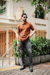 Molassa Brown Knitted Cotton Polo T-Shirt