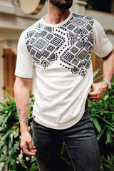 Berron White with Black Knitted Cotton T-Shirt