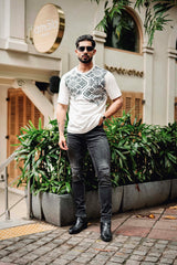 Berron White with Black Knitted Cotton T-Shirt