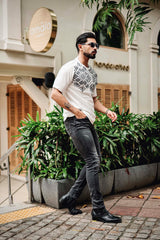 Berron White with Black Knitted Cotton T-Shirt