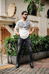 Berron White with Black Knitted Cotton T-Shirt