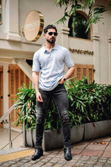 Molassa Skyblue Knitted Cotton Polo T-Shirt