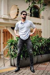 Molassa Skyblue Knitted Cotton Polo T-Shirt