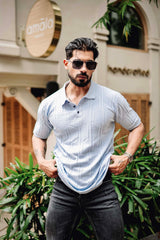 Molassa Skyblue Knitted Cotton Polo T-Shirt