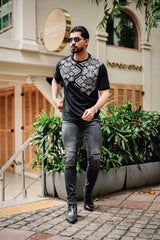 Berron Black with White Knitted Cotton T-Shirt