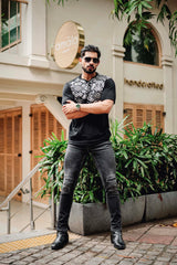 Berron Black with White Knitted Cotton T-Shirt