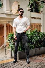 Georgian White Knitted Cotton T-Shirt