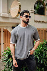 Pumpkin Grey Knitted Cotton T-Shirt