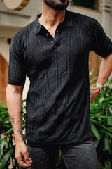 Molassa Black Knitted Cotton Polo T-Shirt