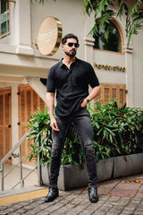 Molassa Black Knitted Cotton Polo T-Shirt