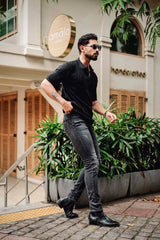 Molassa Black Knitted Cotton Polo T-Shirt