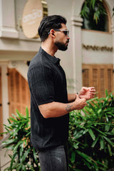 Molassa Black Knitted Cotton Polo T-Shirt