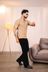 Beern Khaki Cream Knitted Cotton Polo T-Shirt
