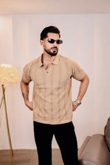 Beern Khaki Cream Knitted Cotton Polo T-Shirt