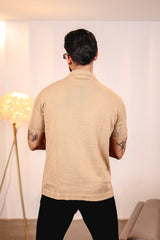Beern Khaki Cream Knitted Cotton Polo T-Shirt