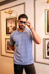Drift Skyblue Melange Knitted Cotton T-Shirt