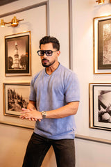 Drift Skyblue Melange Knitted Cotton T-Shirt