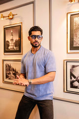 Drift Skyblue Melange Knitted Cotton T-Shirt